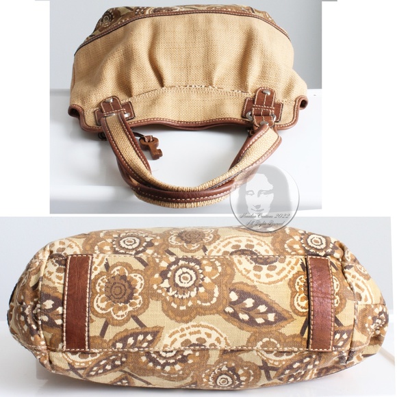 Fossil Bag Canvas Leather Hobo Large Shoulder Bag Floral Motif ZB 2917 - Picture 6 of 9